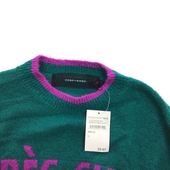 Code x Mode NEW Womens Small Tres Chic Teal & Purple Pullover Crew Neck Sweater - Picture 5 of 5